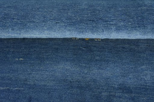 Full view of New Persian Gabbeh rug from Iran / Persia, 196 × 151 cm in Blue tones