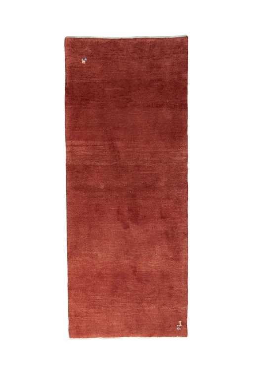 Full view of New Persian Gabbeh rug from Iran / Persia, 193 × 77 cm in Red tones
