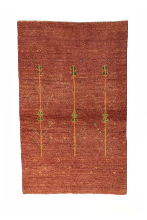 Full view of New Persian Gabbeh rug from Iran / Persia, 126 × 78 cm in Red tones