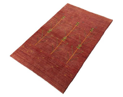 Corner detail of New Persian Gabbeh rug showing border pattern and Wool pile