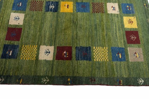Close-up detail of New Persian Gabbeh rug from Iran / Persia showing Wool weave