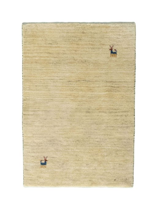 Full view of New Persian Gabbeh rug from Iran / Persia, 90 × 61 cm in Beige tones