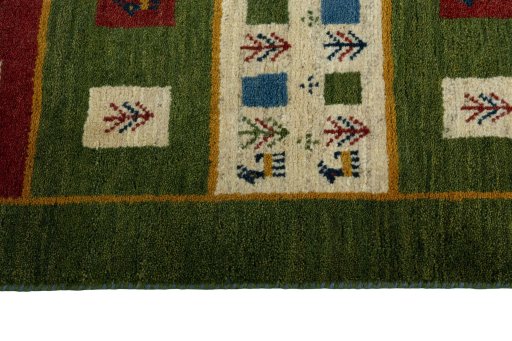 Close-up detail of New Persian Gabbeh rug from Iran / Persia showing Wool weave