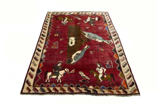 Surface texture of 2000s Persian Gabbeh rug with natural Wool and intricate pattern