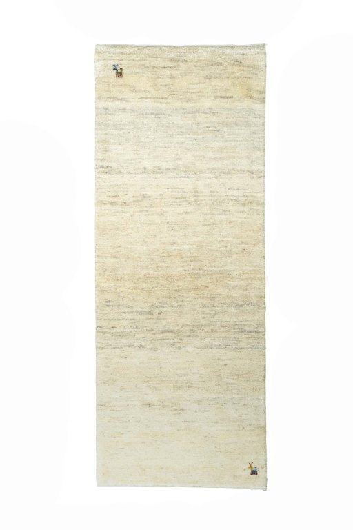 Full view of New Persian Gabbeh rug from Iran / Persia, 200 × 78 cm in Beige tones