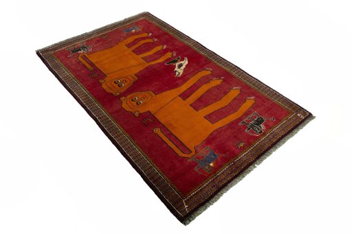 Close-up detail of 2000s Persian Gabbeh rug from Iran / Persia showing Wool weave