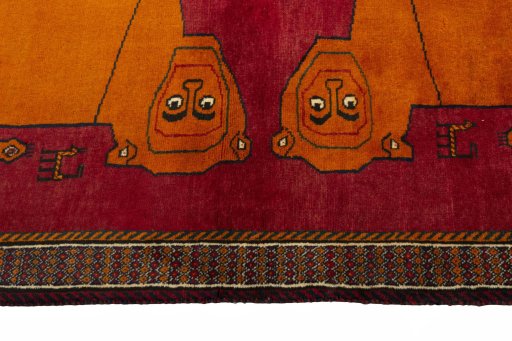 Close-up detail of 2000s Persian Gabbeh rug from Iran / Persia showing Wool weave
