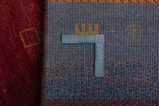 Close-up detail of New Persian Gabbeh rug from Iran / Persia showing Wool weave