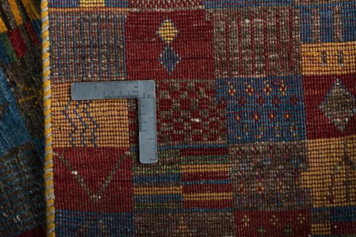 Close-up detail of New Persian Gabbeh rug from Iran / Persia showing Wool weave