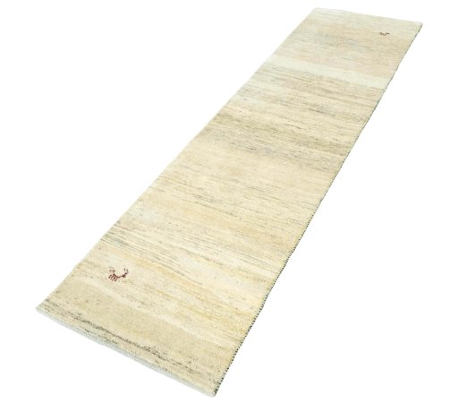 Corner detail of New Persian Gabbeh rug showing border pattern and Wool pile