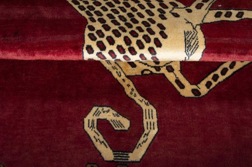 Full view of 2000s Persian Gabbeh rug from Iran / Persia, 190 × 130 cm in Red tones