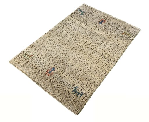 Corner detail of 2000s Persian Gabbeh rug showing border pattern and Wool pile