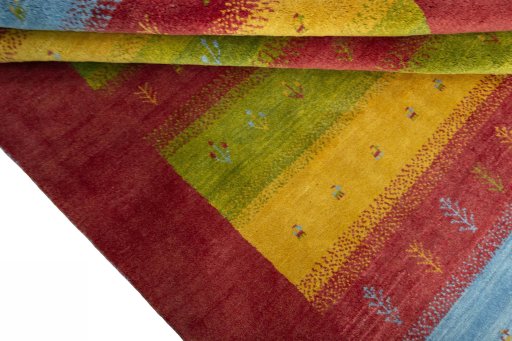 Full view of New Persian Gabbeh rug from Iran / Persia, 250 × 170 cm in Red tones