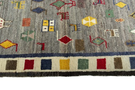 Close-up detail of 2000s Persian Gabbeh rug from Iran / Persia showing Wool weave