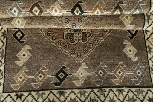 Full view of 2000s Persian Gabbeh rug from Iran / Persia, 142 × 105 cm in Gray tones
