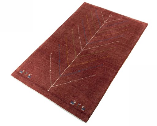 Corner detail of New Persian Gabbeh rug showing border pattern and Wool pile