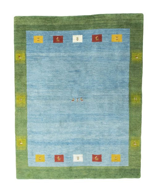 Full view of New Persian Gabbeh rug from Iran / Persia, 205 × 160 cm in Blue tones