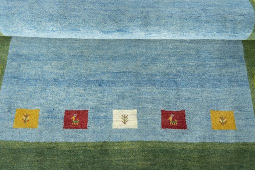 Full view of New Persian Gabbeh rug from Iran / Persia, 205 × 160 cm in Blue tones