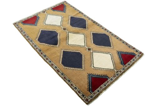 Close-up detail of 2000s Persian Gabbeh rug from Iran / Persia showing Wool weave