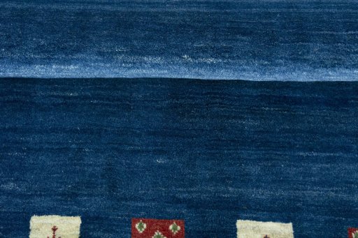 Full view of New Persian Gabbeh rug from Iran / Persia, 216 × 153 cm in Blue tones