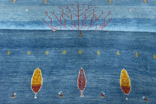 Full view of New Persian Gabbeh rug from Iran / Persia, 203 × 156 cm in Blue tones