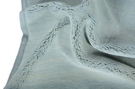 Corner detail of New Persian Gabbeh rug showing border pattern and Wool pile