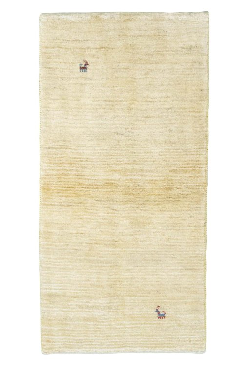 Full view of New Persian Gabbeh rug from Iran / Persia, 143 × 70 cm in Beige tones
