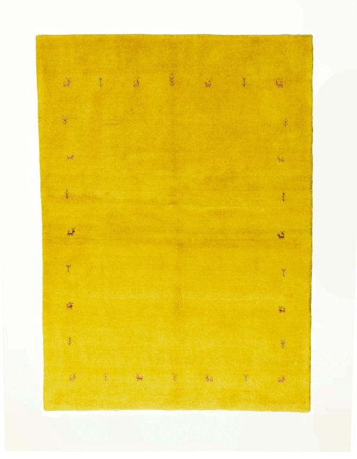 Full view of New Persian Gabbeh rug from Iran / Persia, 230 × 167 cm in Yellow tones