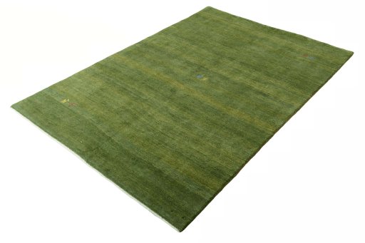 Corner detail of New Persian Gabbeh rug showing border pattern and Wool pile
