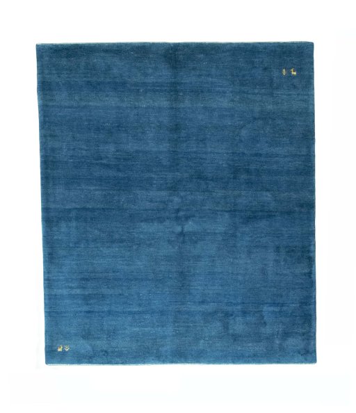 Full view of New Persian Gabbeh rug from Iran / Persia, 237 × 202 cm in Blue tones