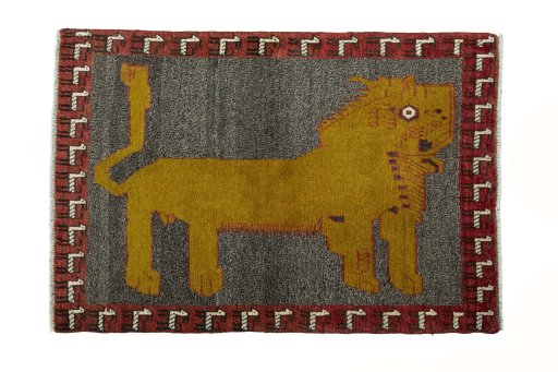 Full view of 2000s Persian Gabbeh rug from Iran / Persia, 150 × 100 cm in Gray tones