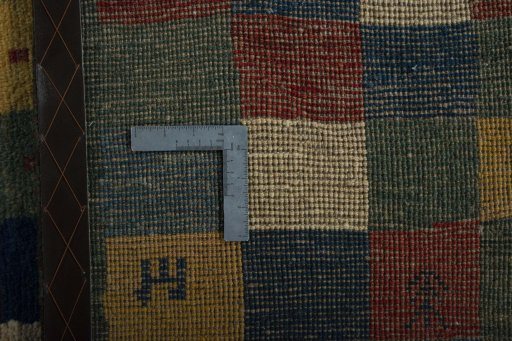Close-up detail of New Persian Gabbeh rug from Iran / Persia showing Wool weave