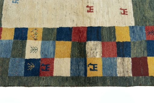 Close-up detail of New Persian Gabbeh rug from Iran / Persia showing Wool weave