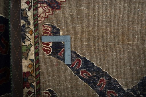 Close-up detail of 2000s Persian Gabbeh rug from Iran / Persia showing Wool weave