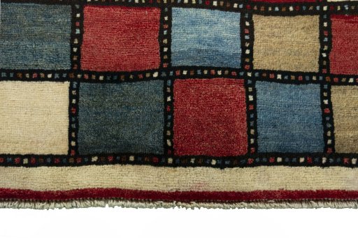 Central medallion detail of 2000s Persian Gabbeh rug from Iran / Persia