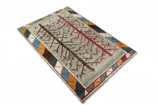 Close-up detail of 2000s Persian Gabbeh rug from Iran / Persia showing Wool weave