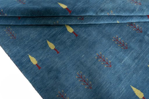 Full view of New Persian Gabbeh rug from Iran / Persia, 290 × 205 cm in Blue tones