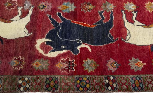 Close-up detail of 2000s Persian Gabbeh rug from Iran / Persia showing Wool weave