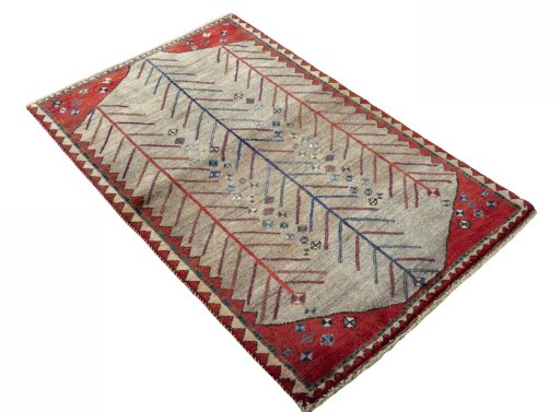 Close-up detail of 2000s Persian Gabbeh rug from Iran / Persia showing Wool weave