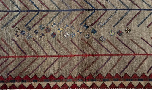 Close-up detail of 2000s Persian Gabbeh rug from Iran / Persia showing Wool weave