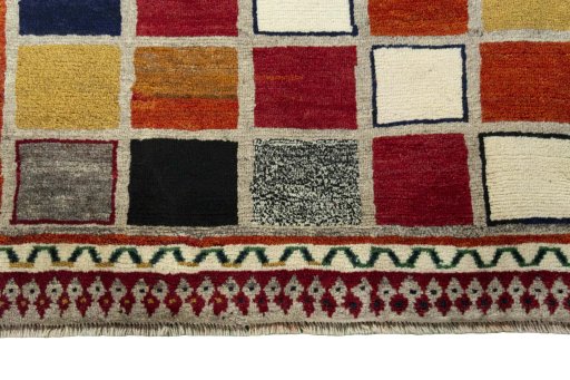Central medallion detail of 2000s Persian Gabbeh rug from Iran / Persia