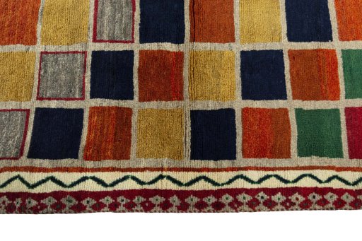 Close-up detail of 2000s Persian Gabbeh rug from Iran / Persia showing Wool weave