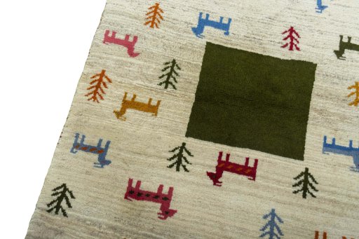 Backside of handmade 2000s Persian Gabbeh rug showing knot structure and weave density