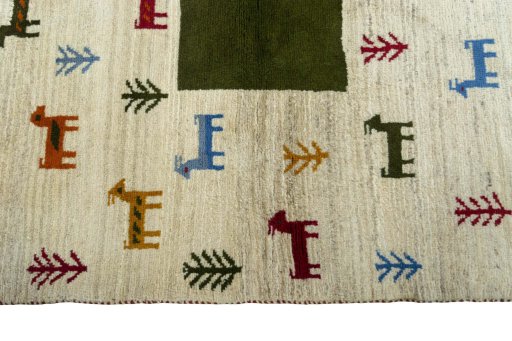 Close-up detail of 2000s Persian Gabbeh rug from Iran / Persia showing Wool weave
