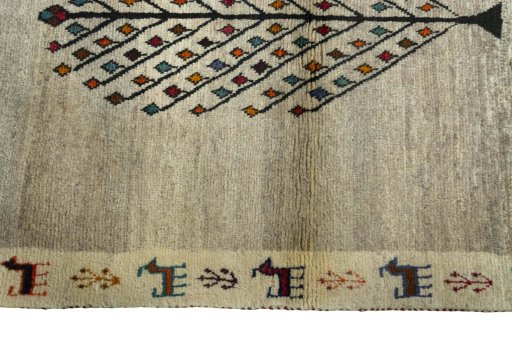 Close-up detail of 2000s Persian Gabbeh rug from Iran / Persia showing Wool weave