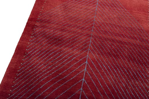 Backside of handmade New Persian Gabbeh rug showing knot structure and weave density