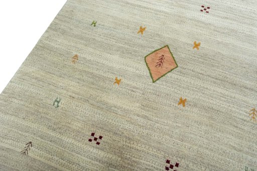 Backside of handmade New Persian Gabbeh rug showing knot structure and weave density