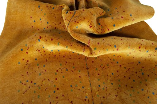 Corner detail of New Persian Gabbeh rug showing border pattern and Wool pile