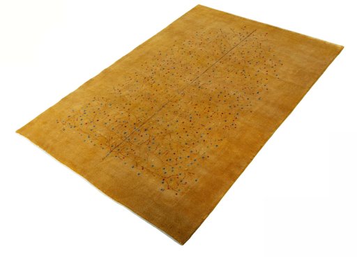Corner detail of New Persian Gabbeh rug showing border pattern and Wool pile
