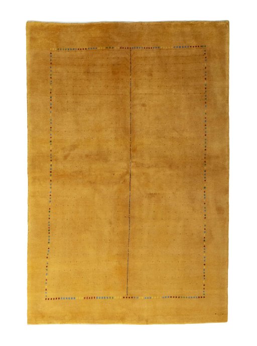 Full view of New Persian Gabbeh rug from Iran / Persia, 255 × 170 cm in Yellow tones